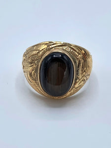Estate 14K Yellow Gold Genuine Black Star Sapphire Eagle Ring