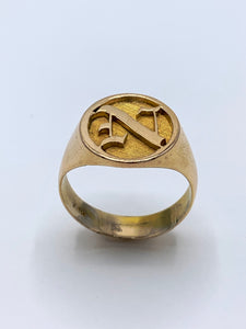 Estate 14K Yellow Gold Letter "N" Pinky Ring