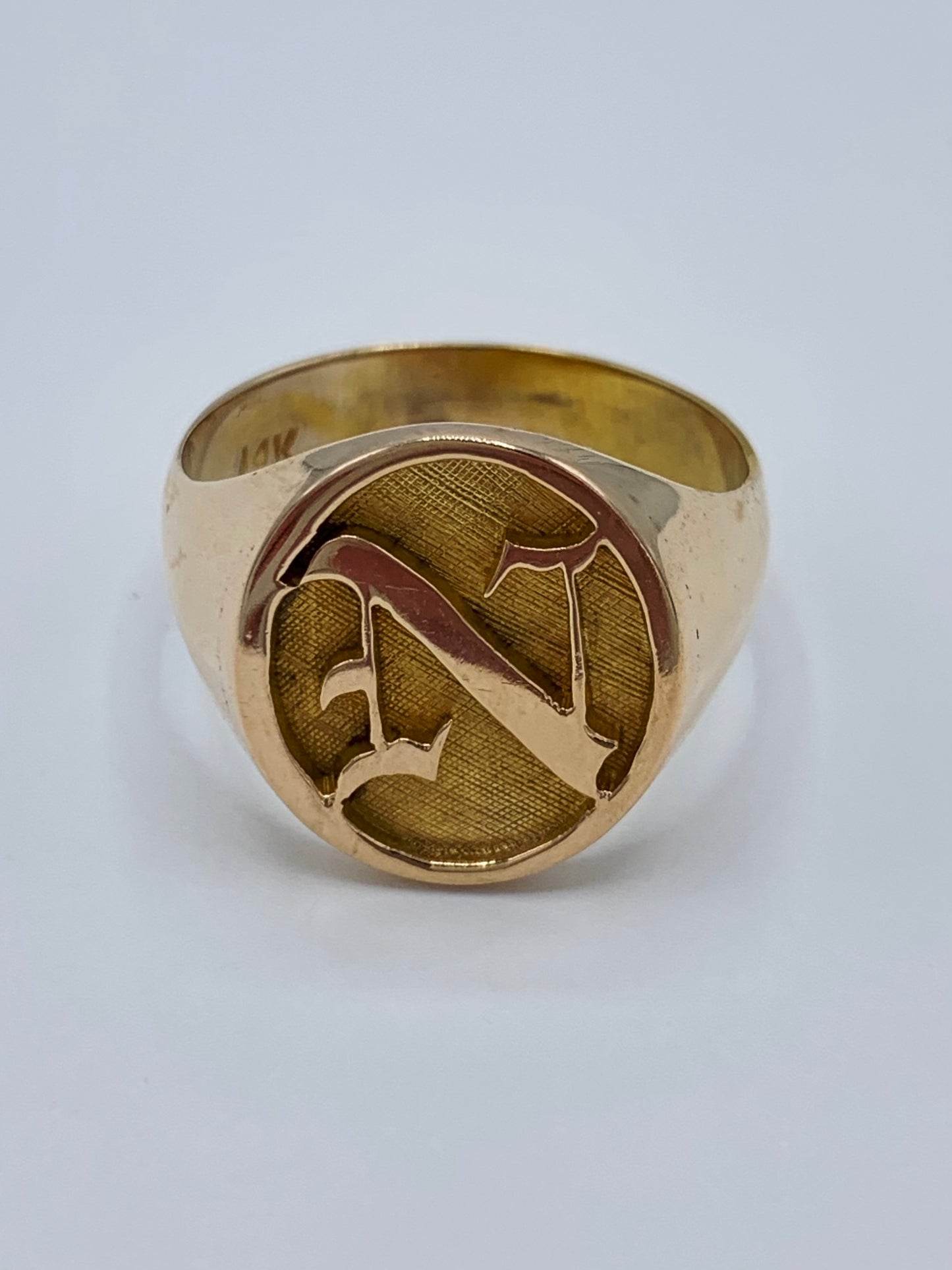 Estate 14K Yellow Gold Letter "N" Pinky Ring