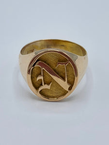 Estate 14K Yellow Gold Letter "N" Pinky Ring
