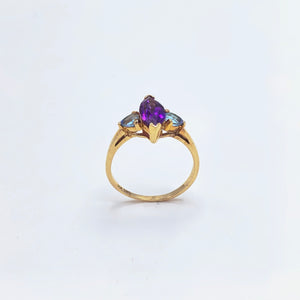 10K Yellow Gold Amethyst and Sky Blue Topaz Ring