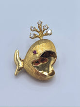 Load image into Gallery viewer, Estate 18K Yellow Gold Diamond and Ruby Whale Pin
