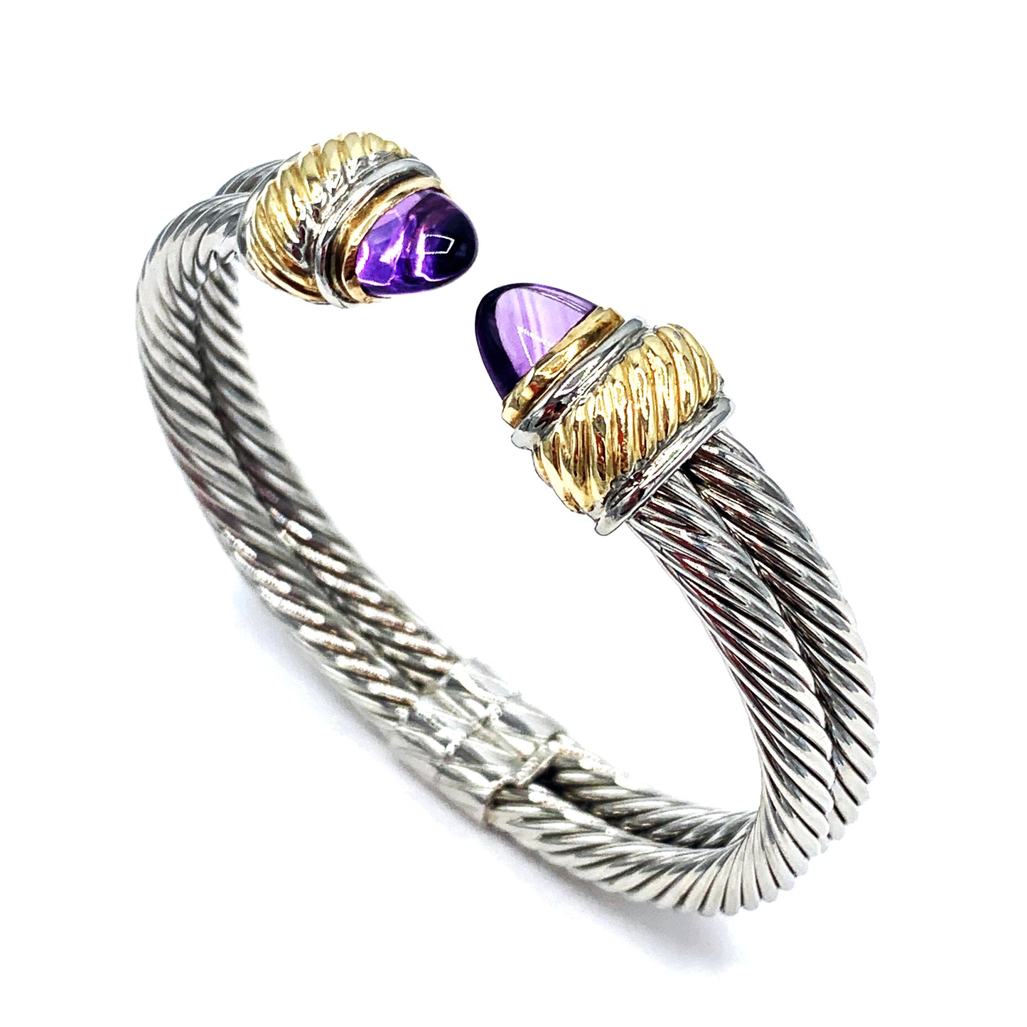 14K Yellow Gold and Sterling Silver Amethyst Spring Bracelet by Garden Cable of New York