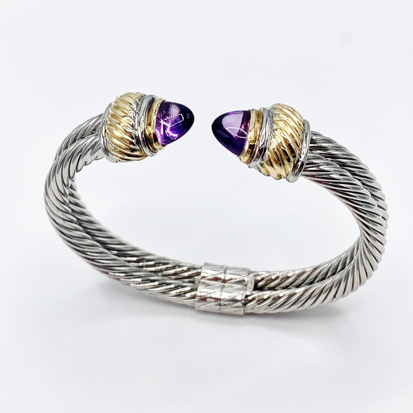 14K Yellow Gold and Sterling Silver Amethyst Spring Bracelet by Garden Cable of New York