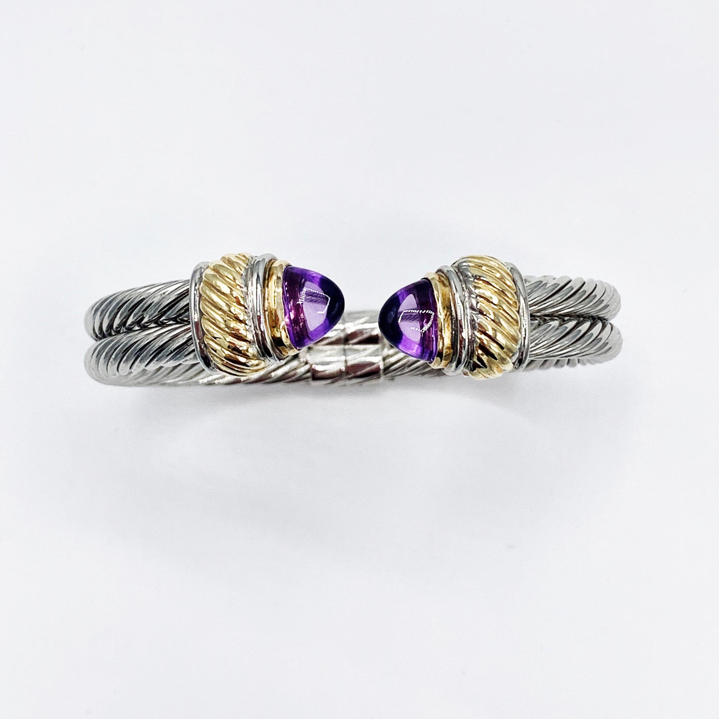 14K Yellow Gold and Sterling Silver Amethyst Spring Bracelet by Garden Cable of New York