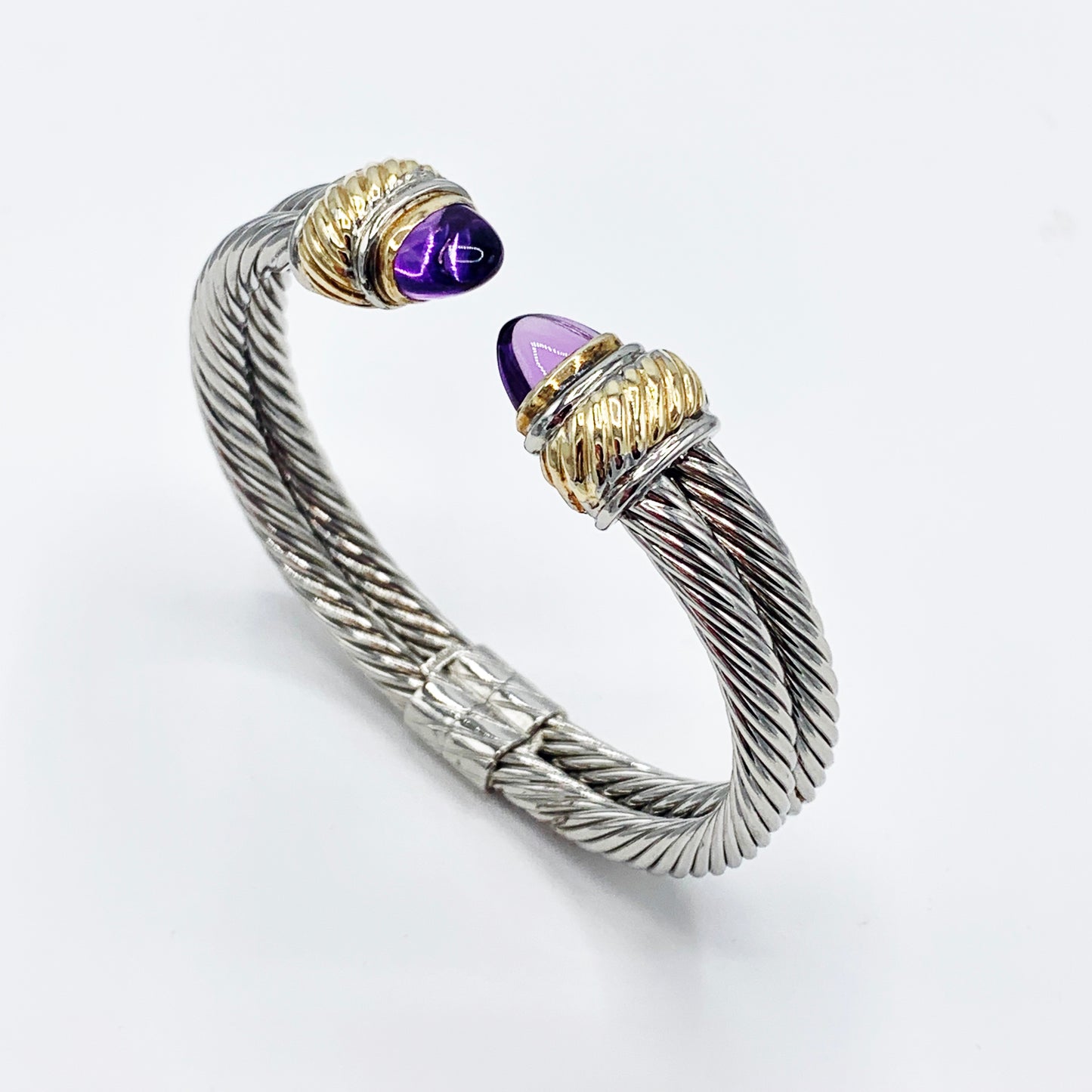 14K Yellow Gold and Sterling Silver Amethyst Spring Bracelet by Garden Cable of New York