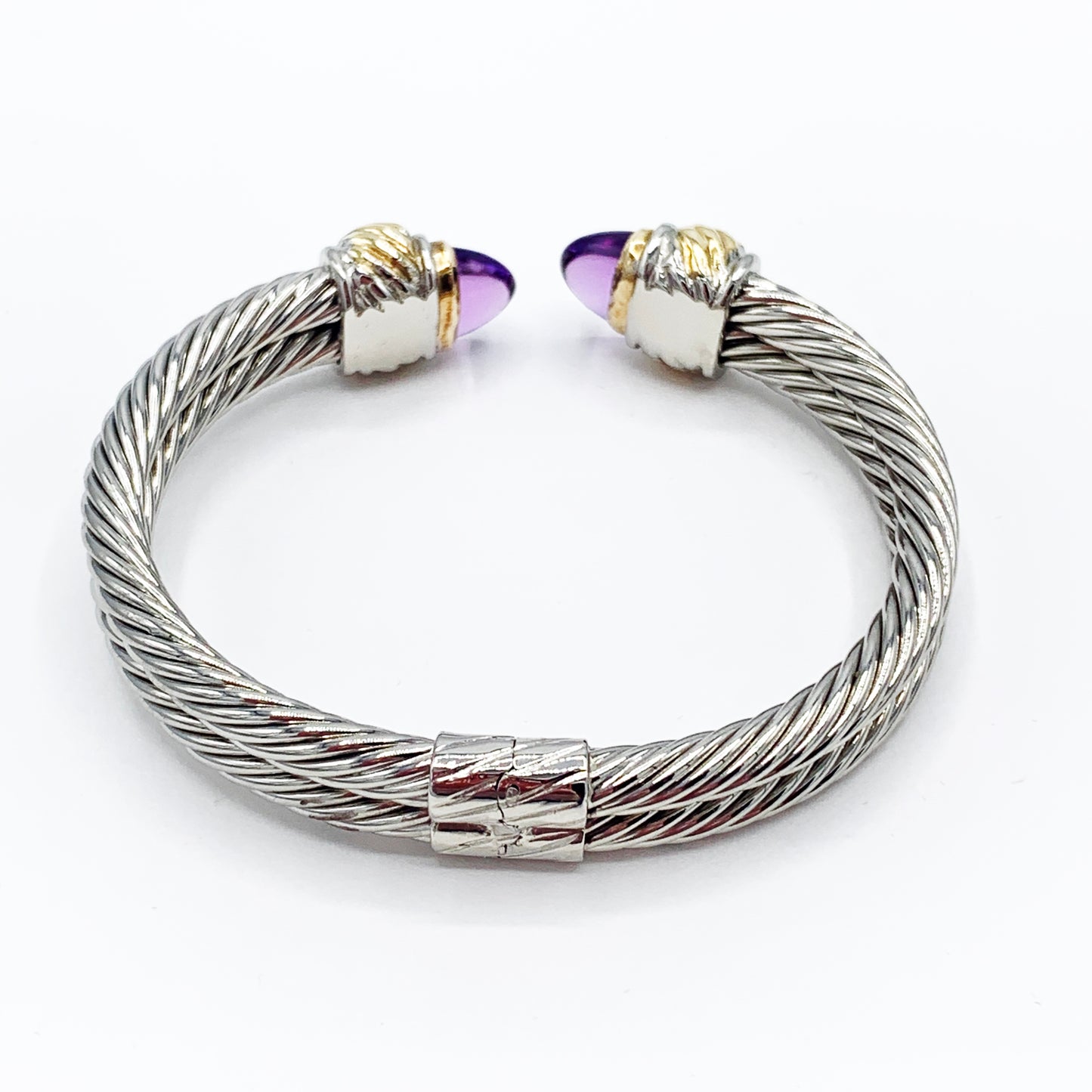 14K Yellow Gold and Sterling Silver Amethyst Spring Bracelet by Garden Cable of New York