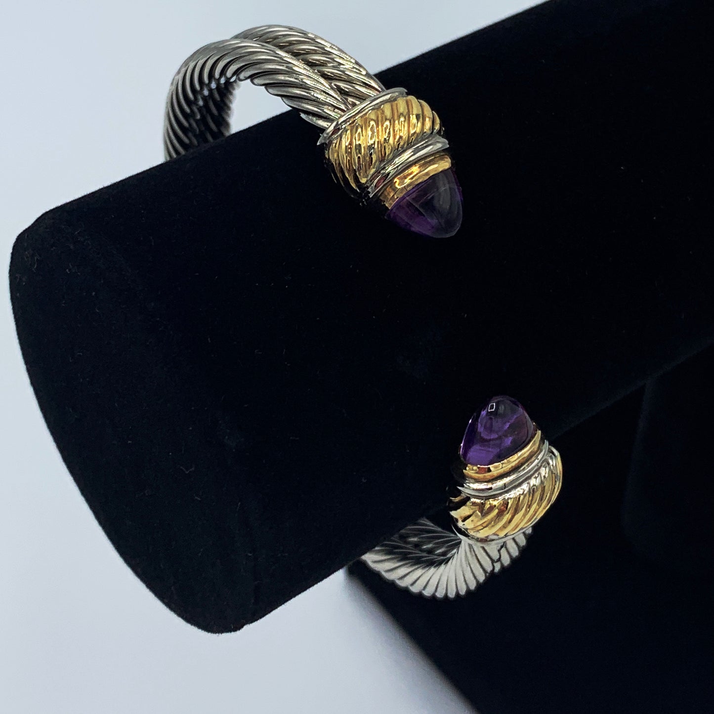 14K Yellow Gold and Sterling Silver Amethyst Spring Bracelet by Garden Cable of New York