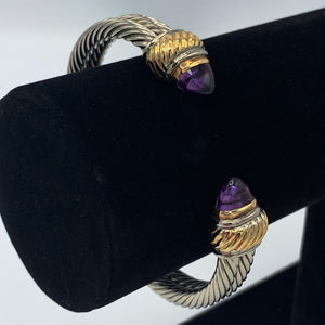 14K Yellow Gold and Sterling Silver Amethyst Spring Bracelet by Garden Cable of New York