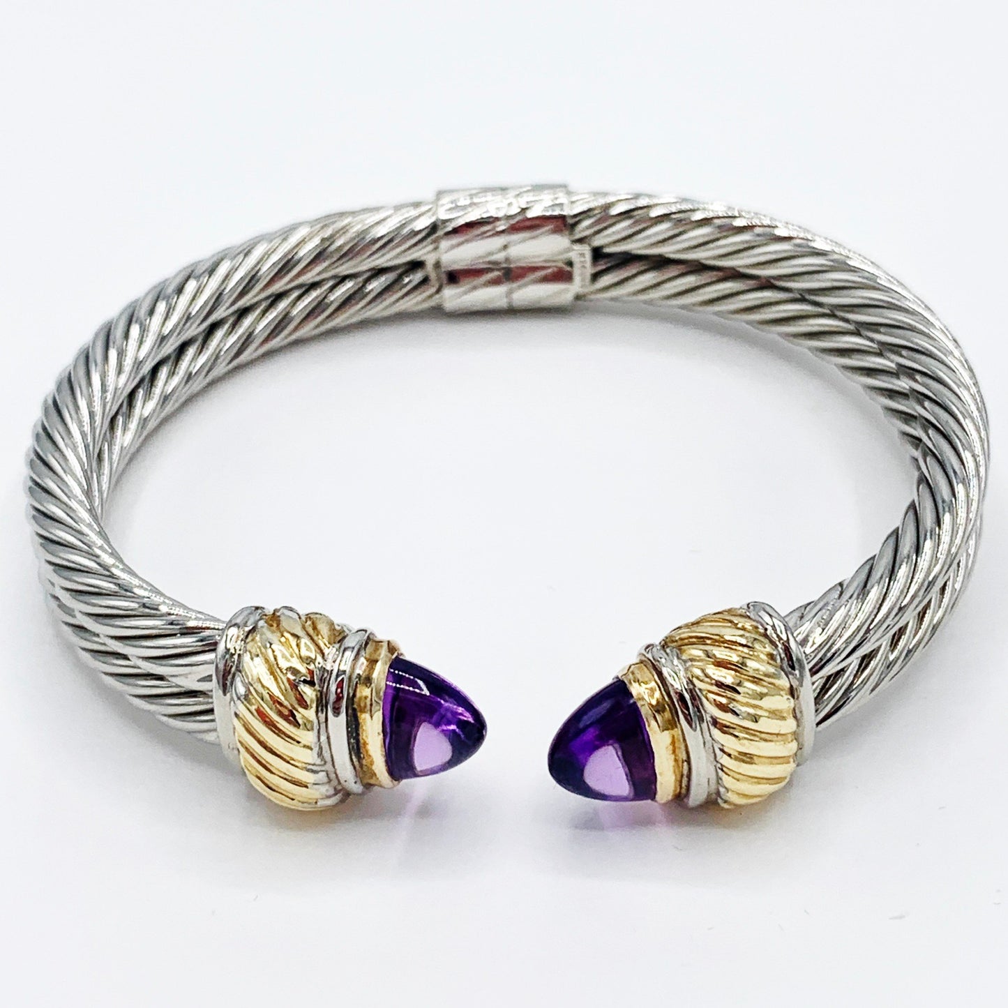 14K Yellow Gold and Sterling Silver Amethyst Spring Bracelet by Garden Cable of New York