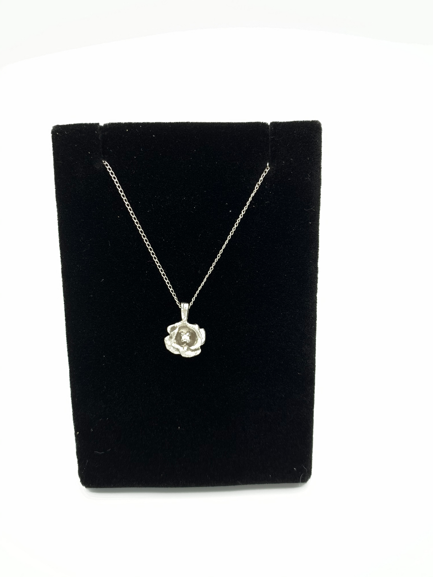 Estate 14K White Gold Diamond Rose Pendant