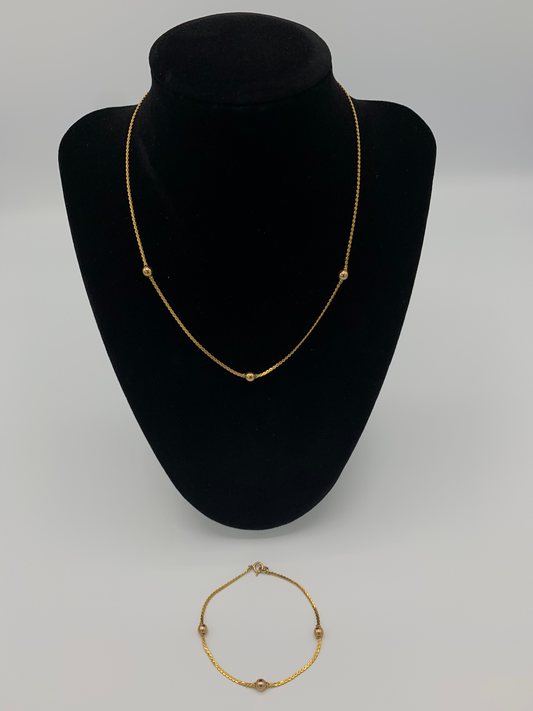 15 Inch Gold Filled S Chain with 3 Gold Beads and Matching Bracelet