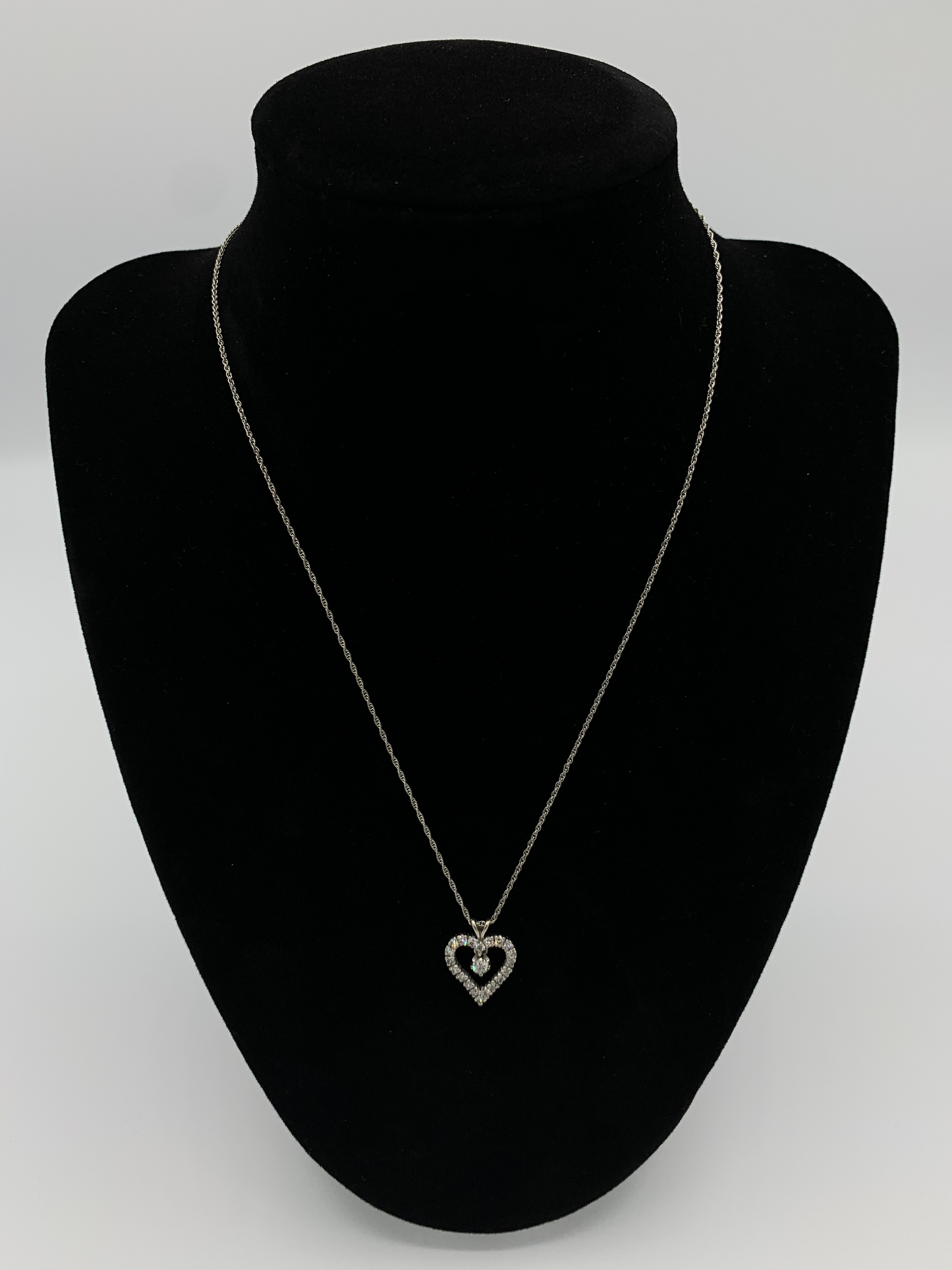 Estate 14K White Gold Diamond Heart Necklace