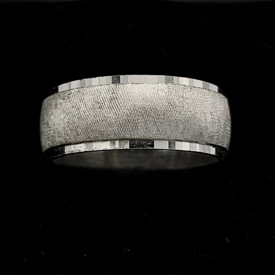 14K White Gold 7mm 1/2 Round Wedding Band Florentine Design