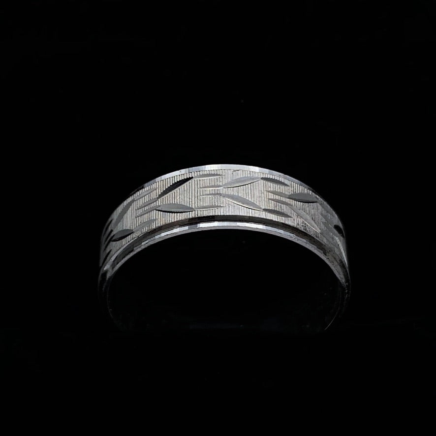 14K White Gold 6.5mm Modern Geometric Design Wedding Band