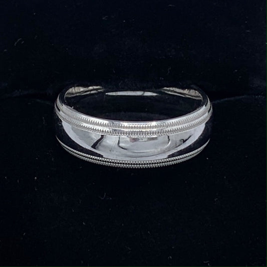 Comfort Fit 7mm Double Milgrain Wedding Band 14K White