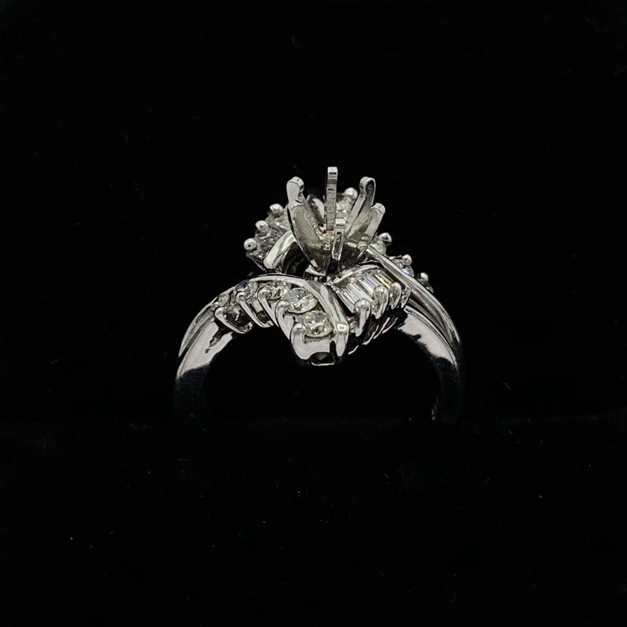 14K White Gold Semi-Mount Round and Baguette Diamond Wedding Set