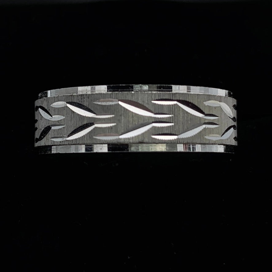 14K White Gold 6.5mm Modern Geometric Design Wedding Band