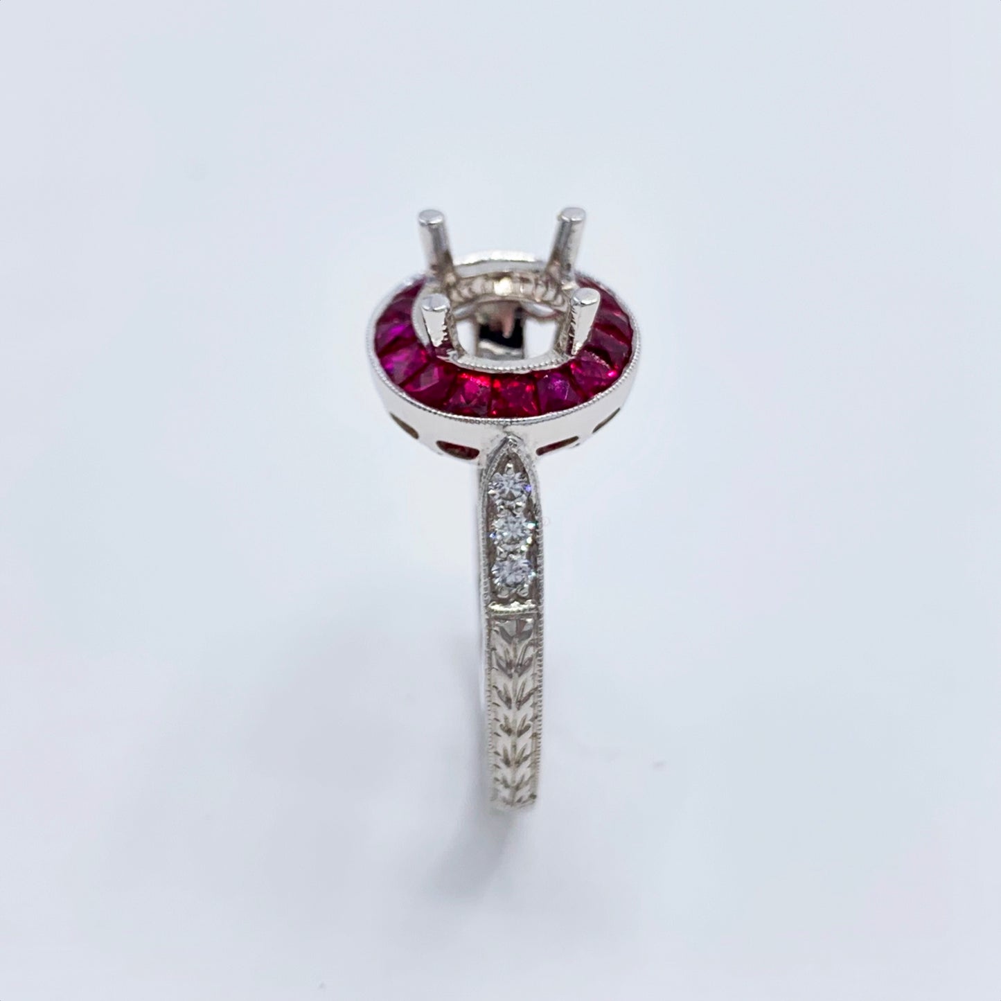 Diamond and Ruby Semi-Mount Engagement Ring