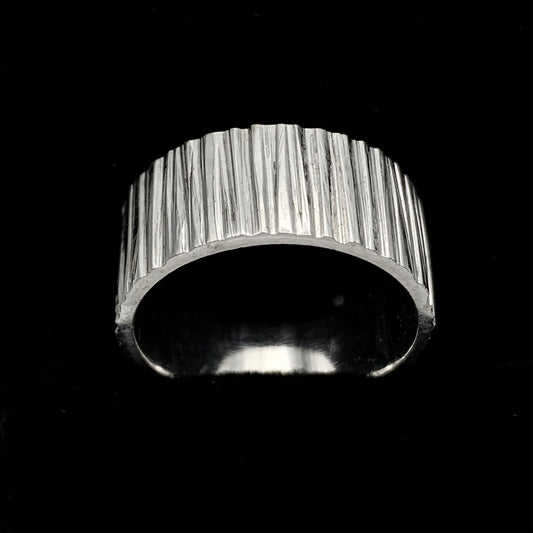 14K White Gold 9.5mm Wedding Band w/ Bark Finish