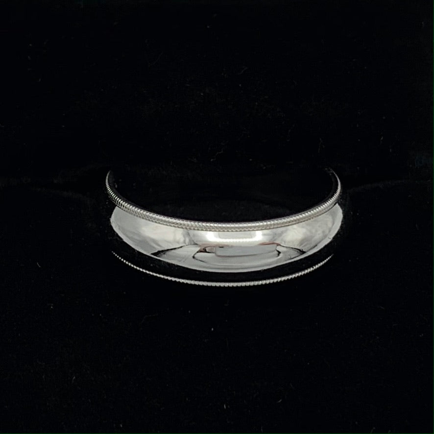 5.5mm Milgrain Edge 1/2 Round Wedding Band 14K White