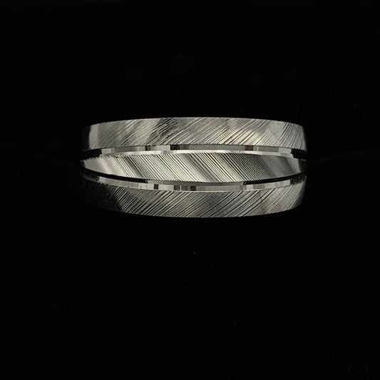 14K White Gold Tapered Machine Finish Wedding Band