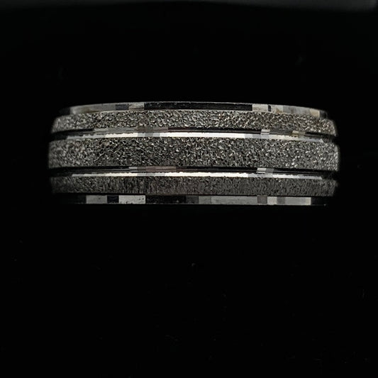 14K White Gold 7mm Diamond Punch Finish Wedding Band
