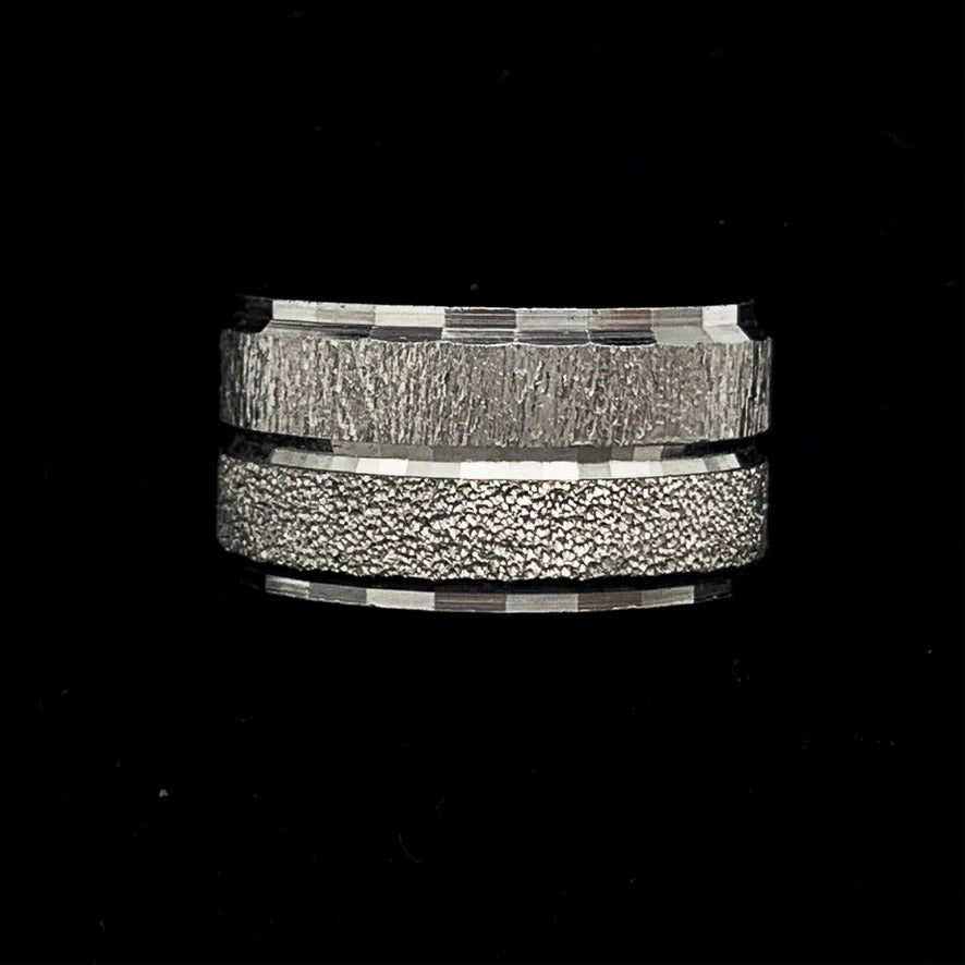 14K White Gold 10mm Wheel / Diamond Punch Finish Wedding Band