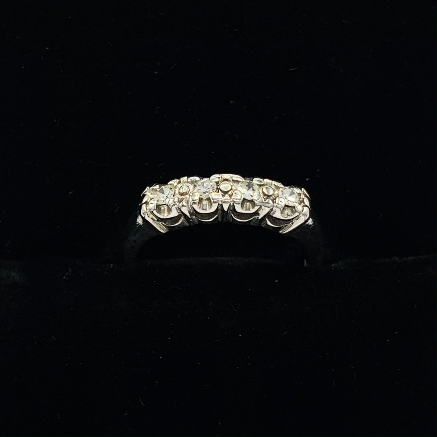 14K White Gold Vintage Wedding Band with 4 Single Cut Diamonds