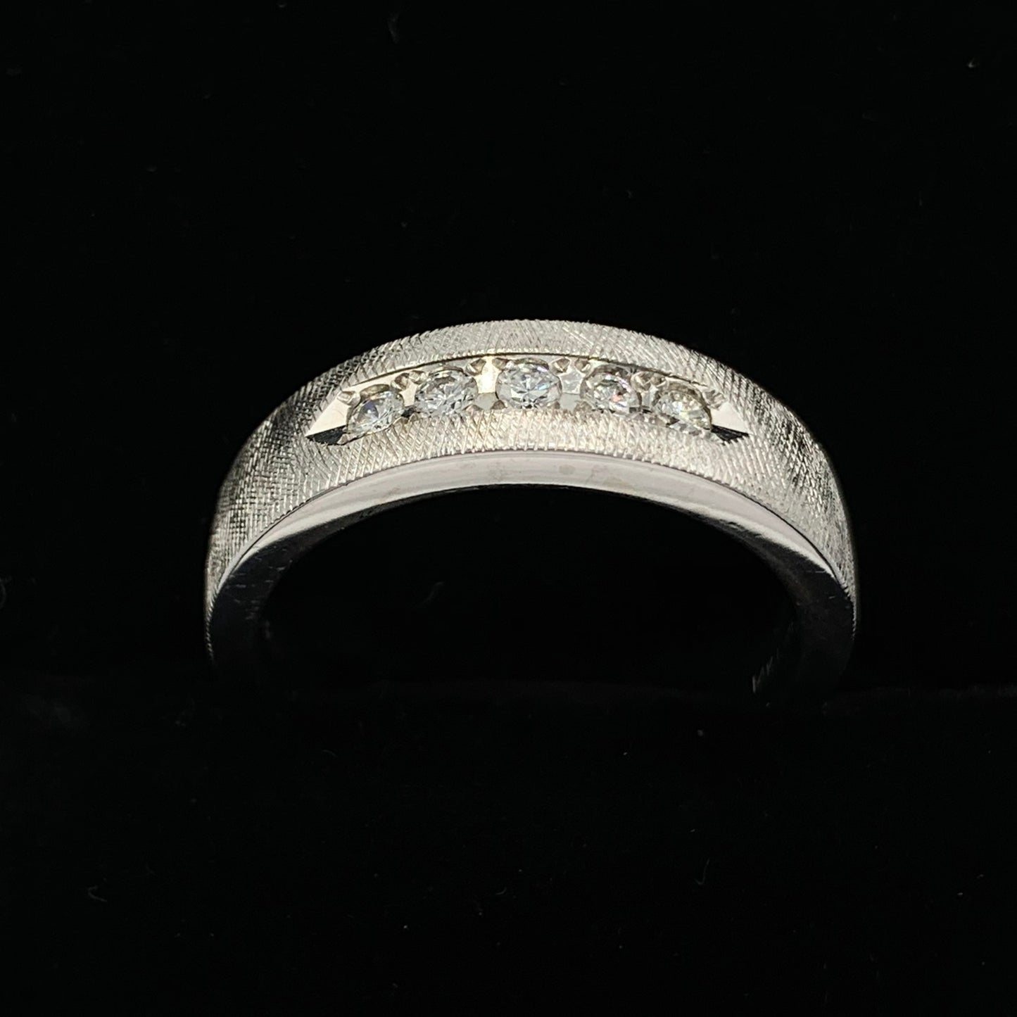 14K White Gold Wedding Band with 5 Diamonds