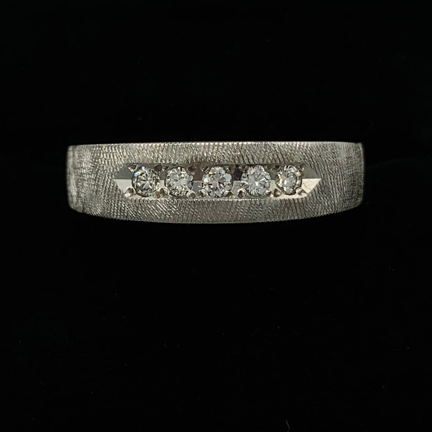 14K White Gold Wedding Band with 5 Diamonds