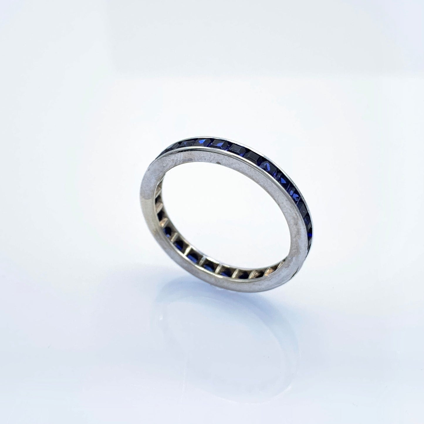 14K White Gold Synthetic Blue Sapphire Eternity Ring