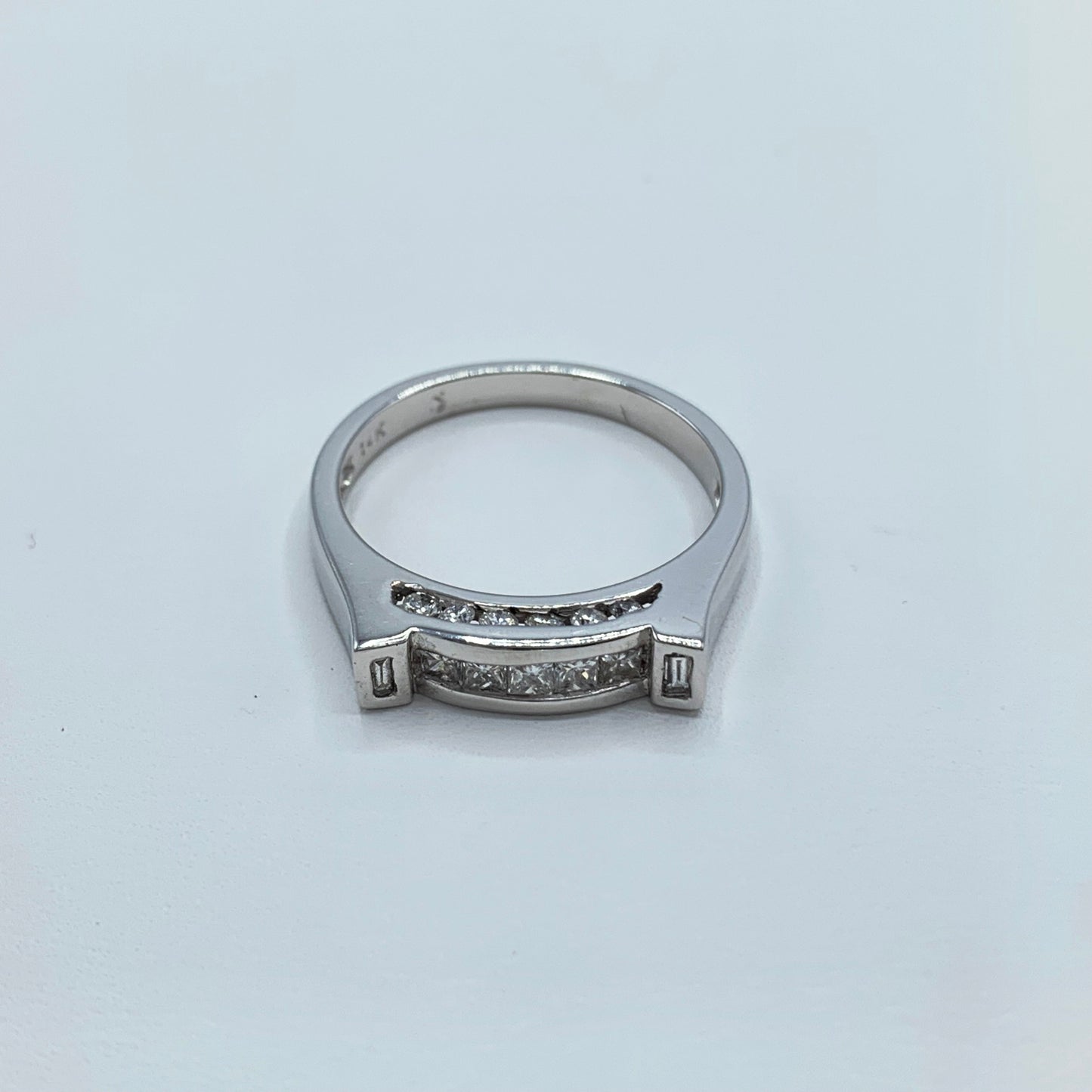 14K White Gold Three Sided Diamond Band