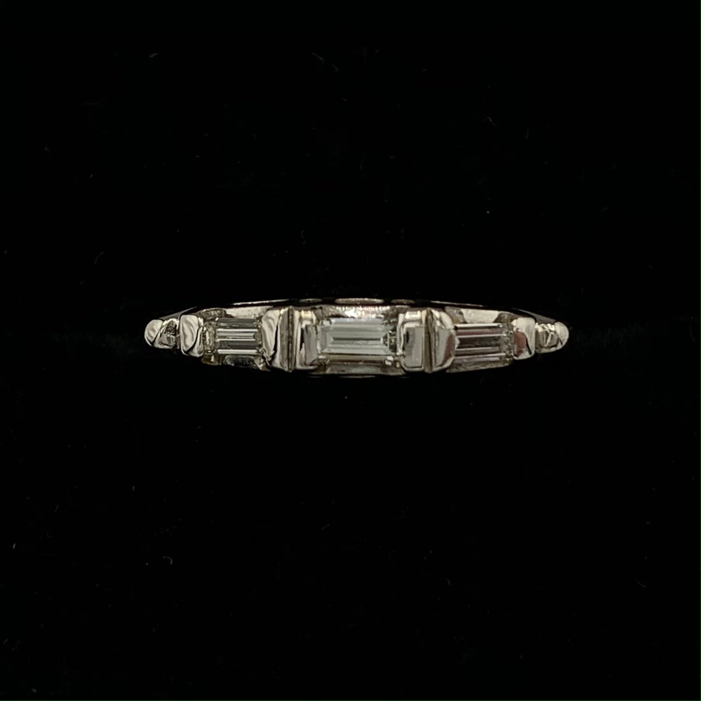 14K White Gold Three Baguette Diamond Wedding Ring