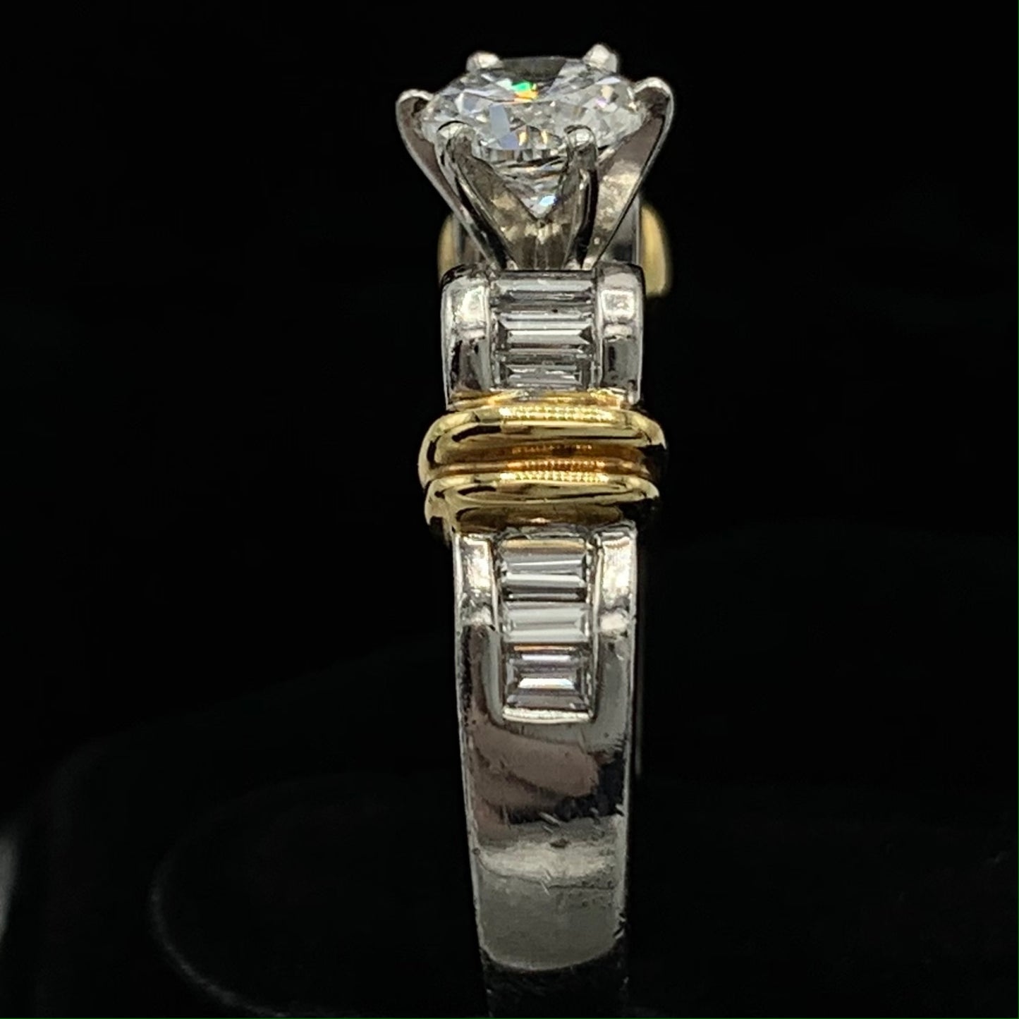 Platinum Wedding/Engagement Ring with 18K Yellow Gold Stripes and .50 Ct Round Diamond