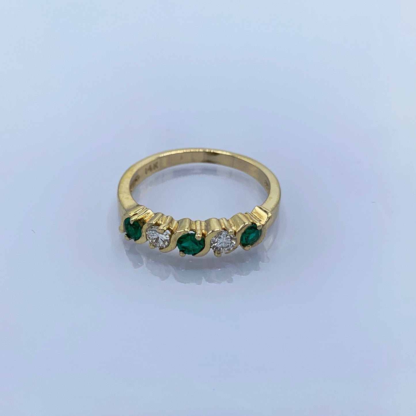 14K Yellow Gold Diamond and Chatham Emerald Ring