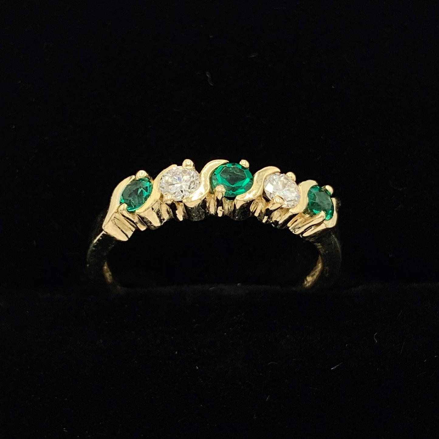 14K Yellow Gold Diamond and Chatham Emerald Ring