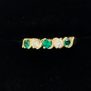 14K Yellow Gold Diamond and Chatham Emerald Ring