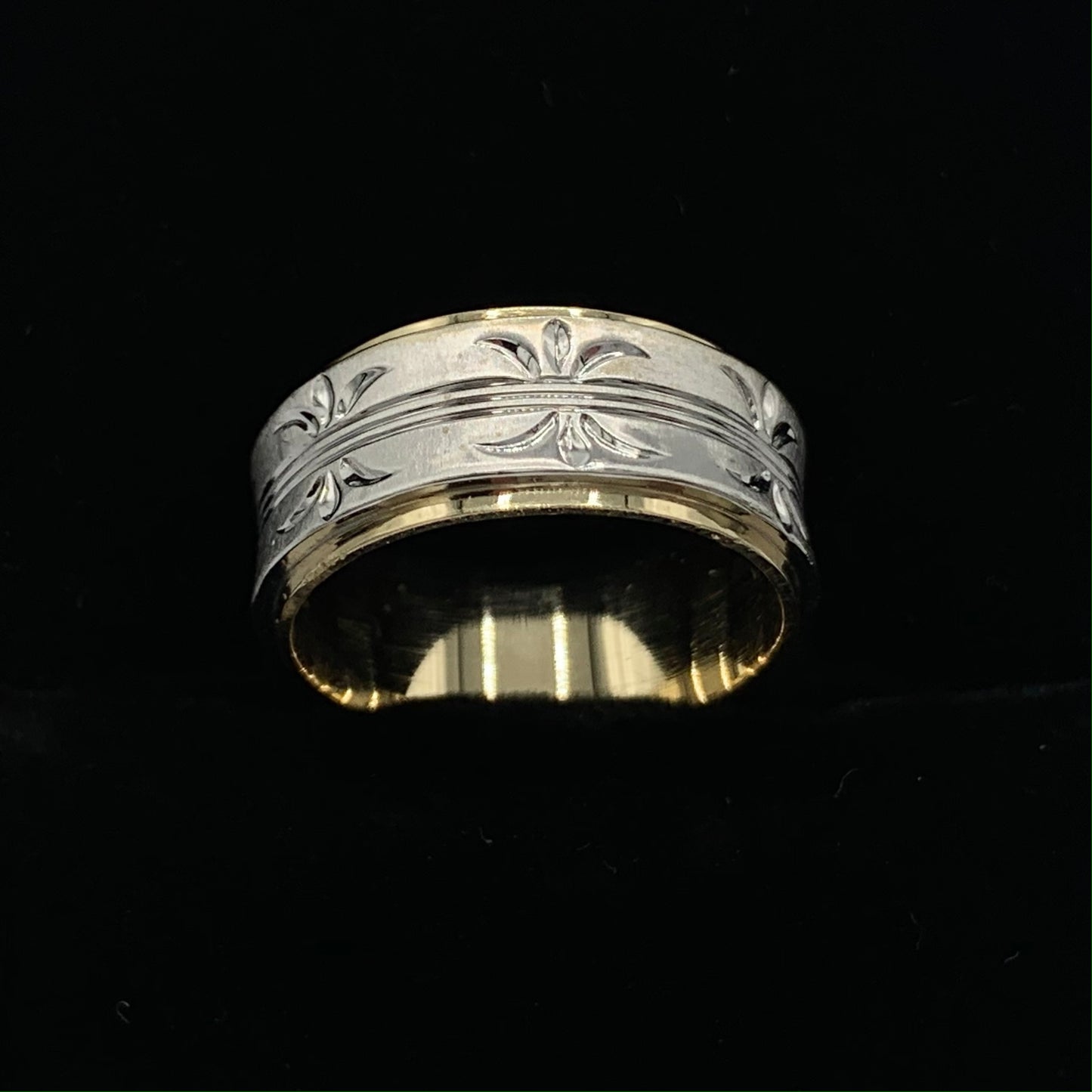 Estate 14K Yellow and White Gold Wedding Band with Crown Design