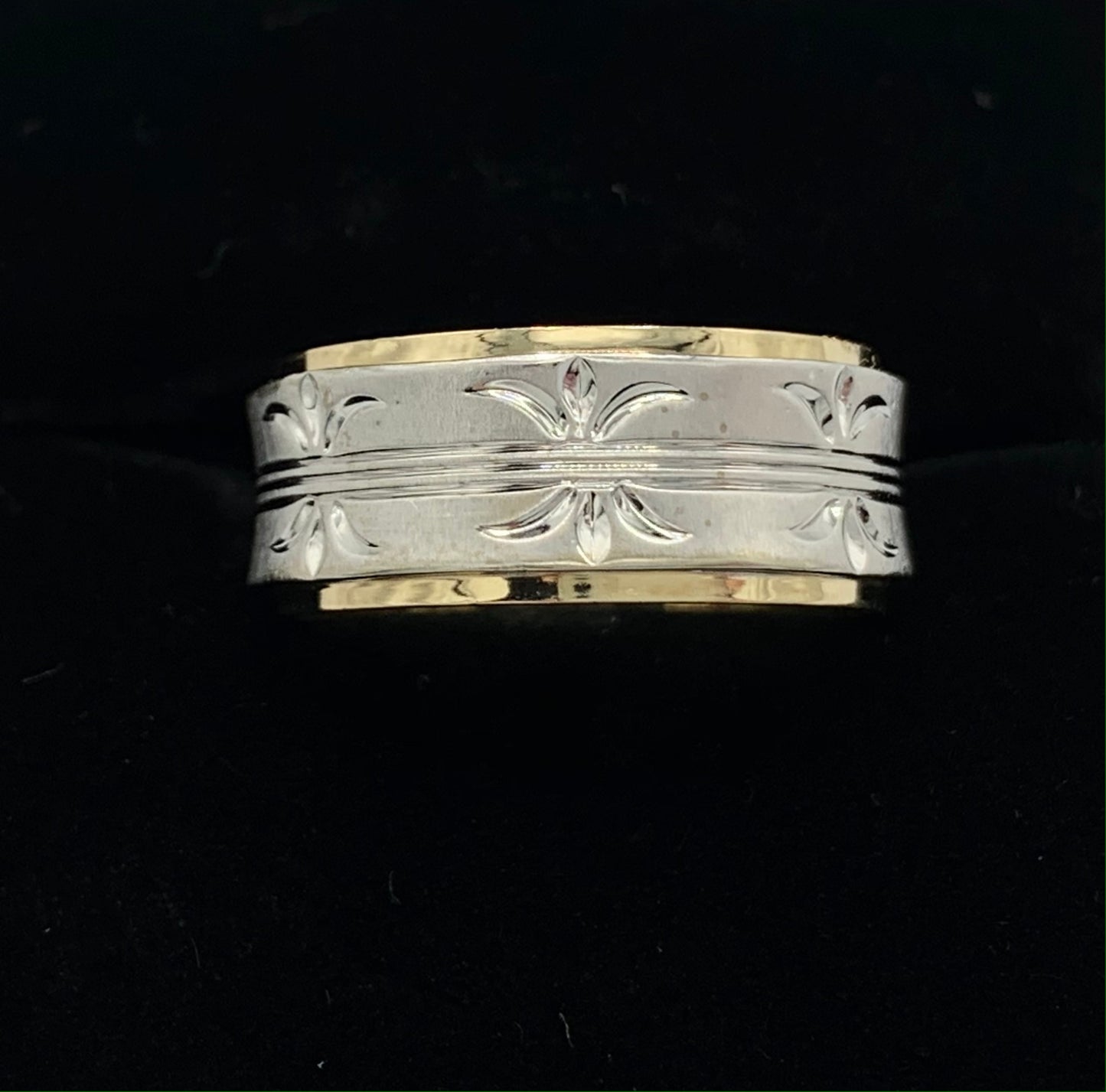 Estate 14K Yellow and White Gold Wedding Band with Crown Design