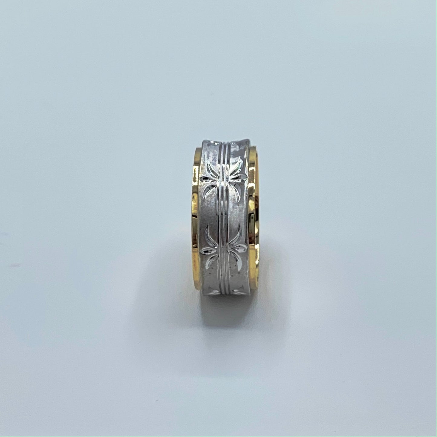 Estate 14K Yellow and White Gold Wedding Band with Crown Design