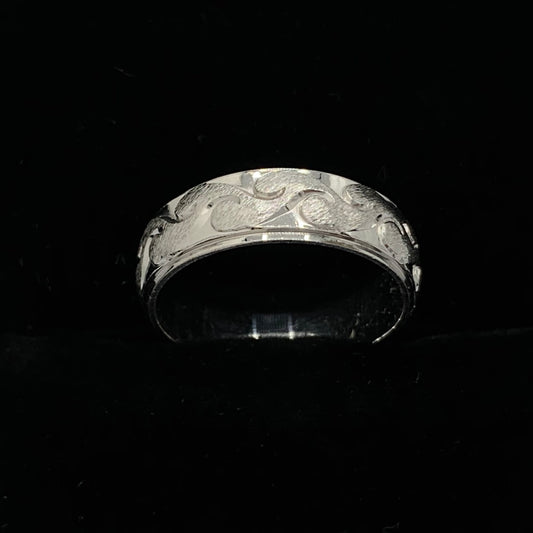 Art Carved 6mm Wave Pattern 14K White Gold Wedding Band