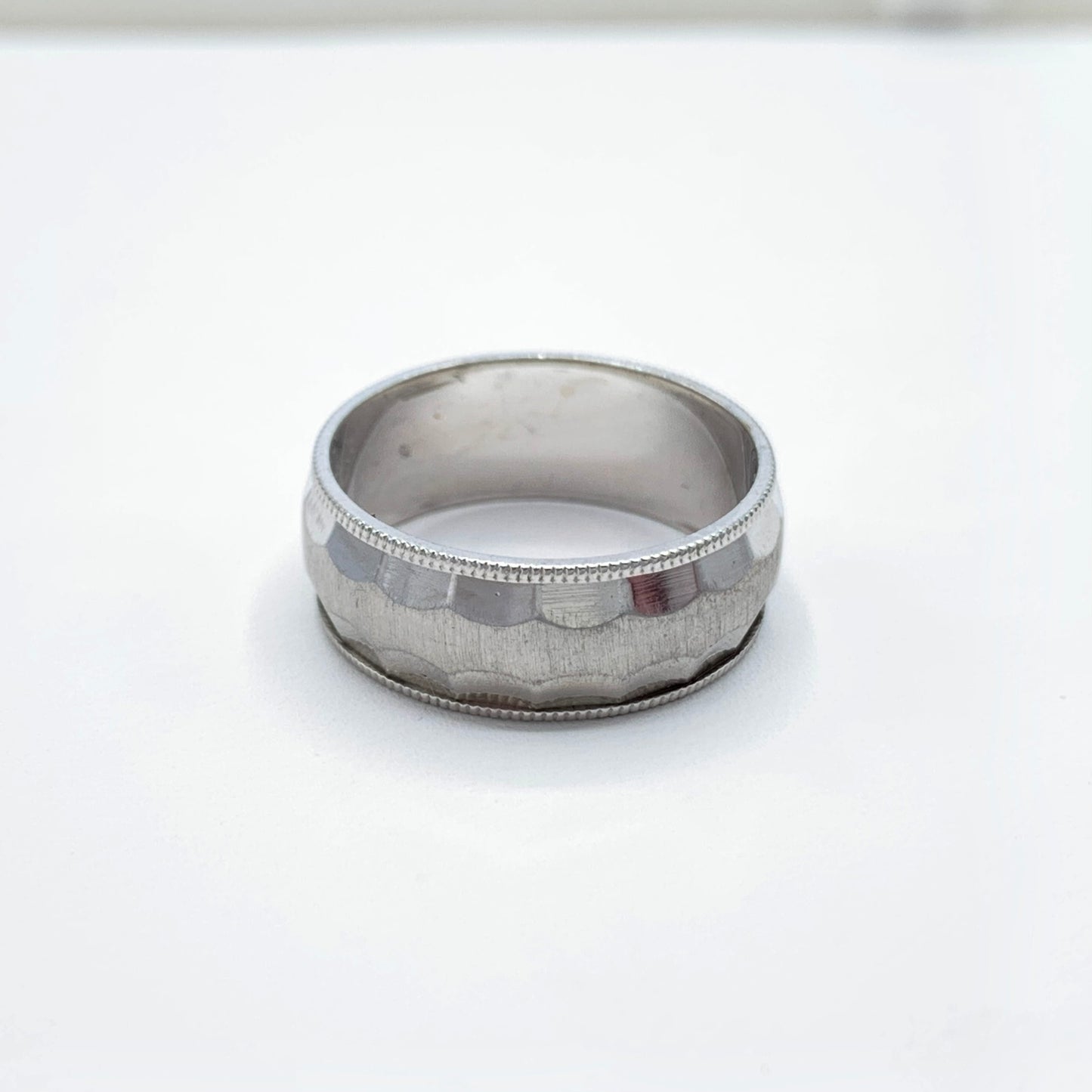 14K White Gold  7mm Wedding Band Machine Cut w/ Milgrain Edges