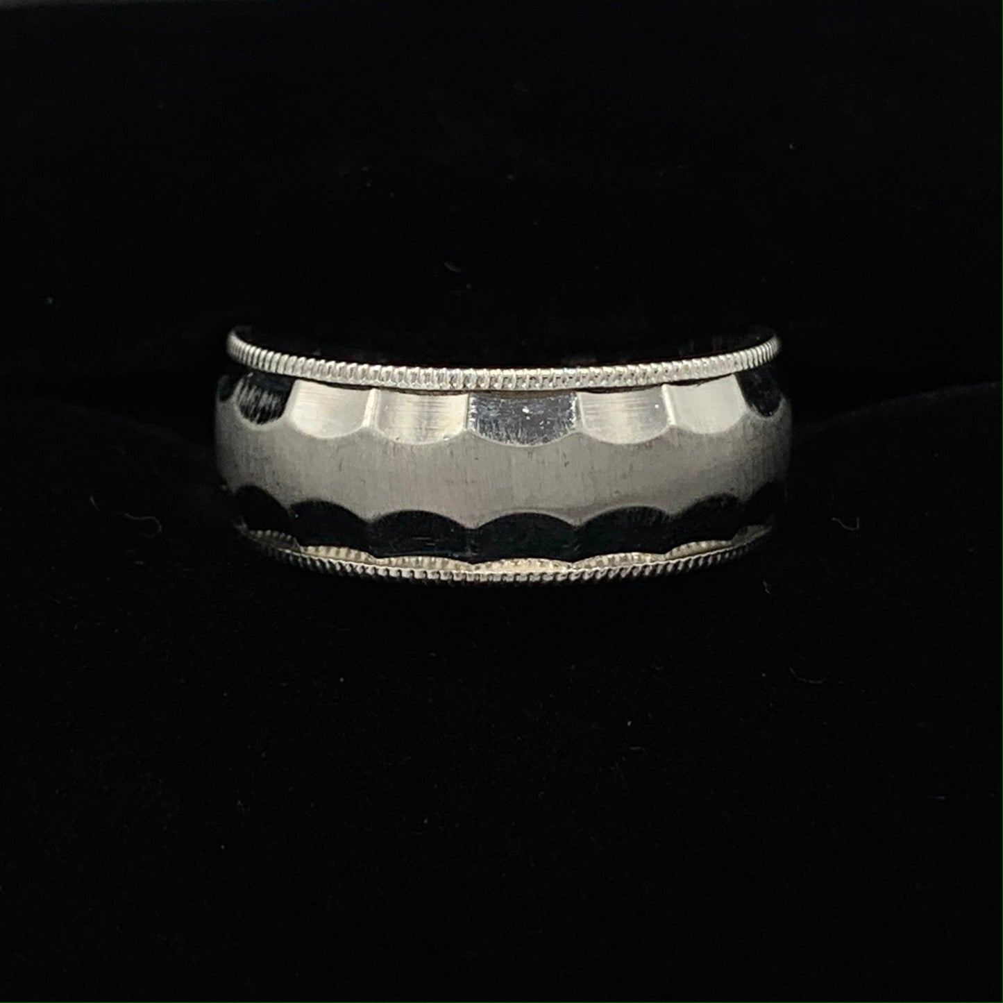 14K White Gold  7mm Wedding Band Machine Cut w/ Milgrain Edges