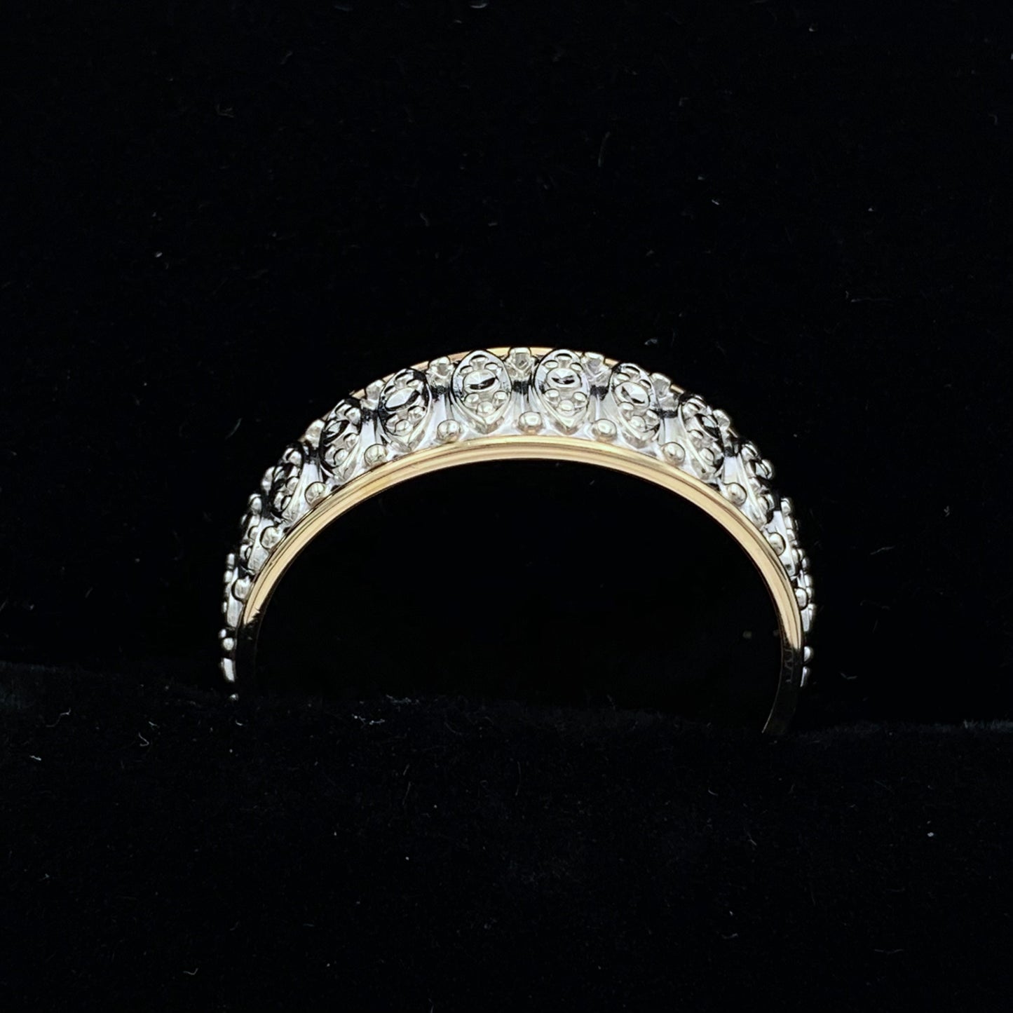 14K White and Yellow Gold 6.5 mm Art Carved Wedding Band