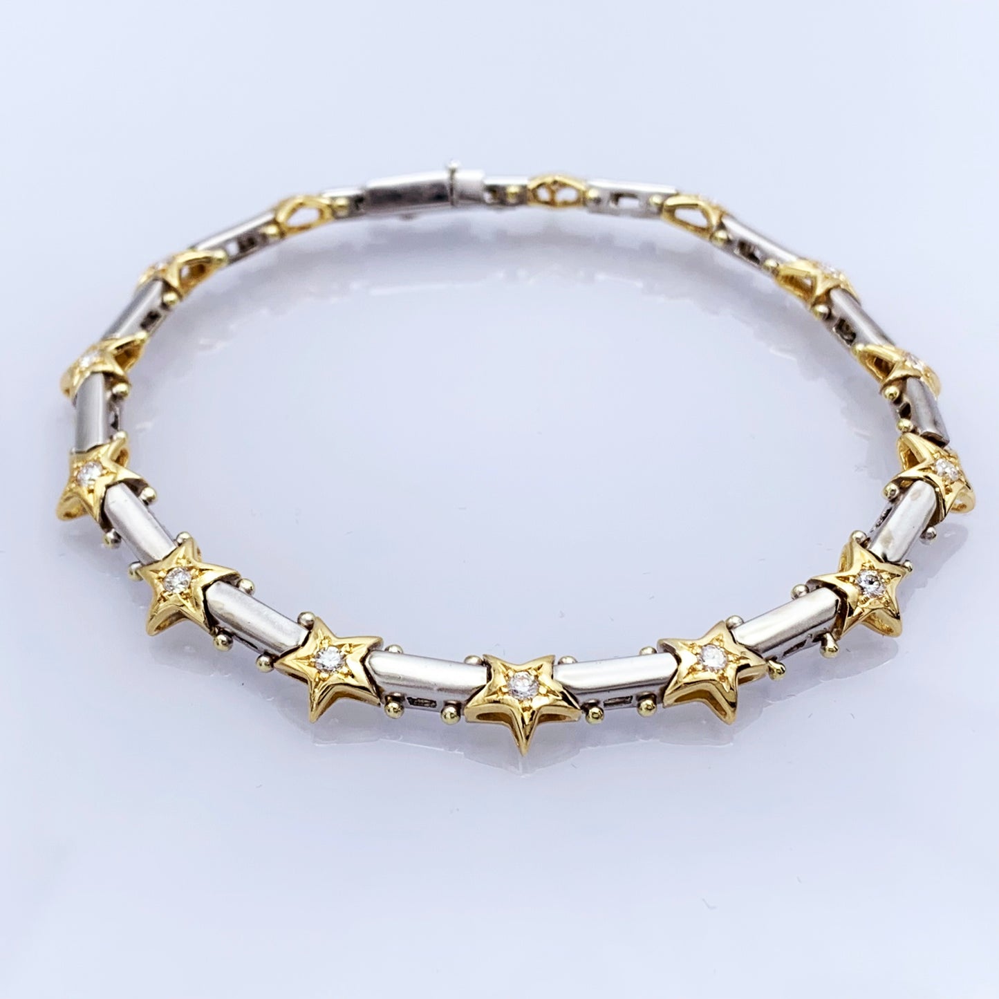 14K Yellow and White Gold Bracelet with Yellow Gold and Diamond Stars