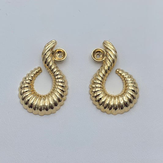 14K Yellow Gold Earring Converters with Shrimp Rib Design