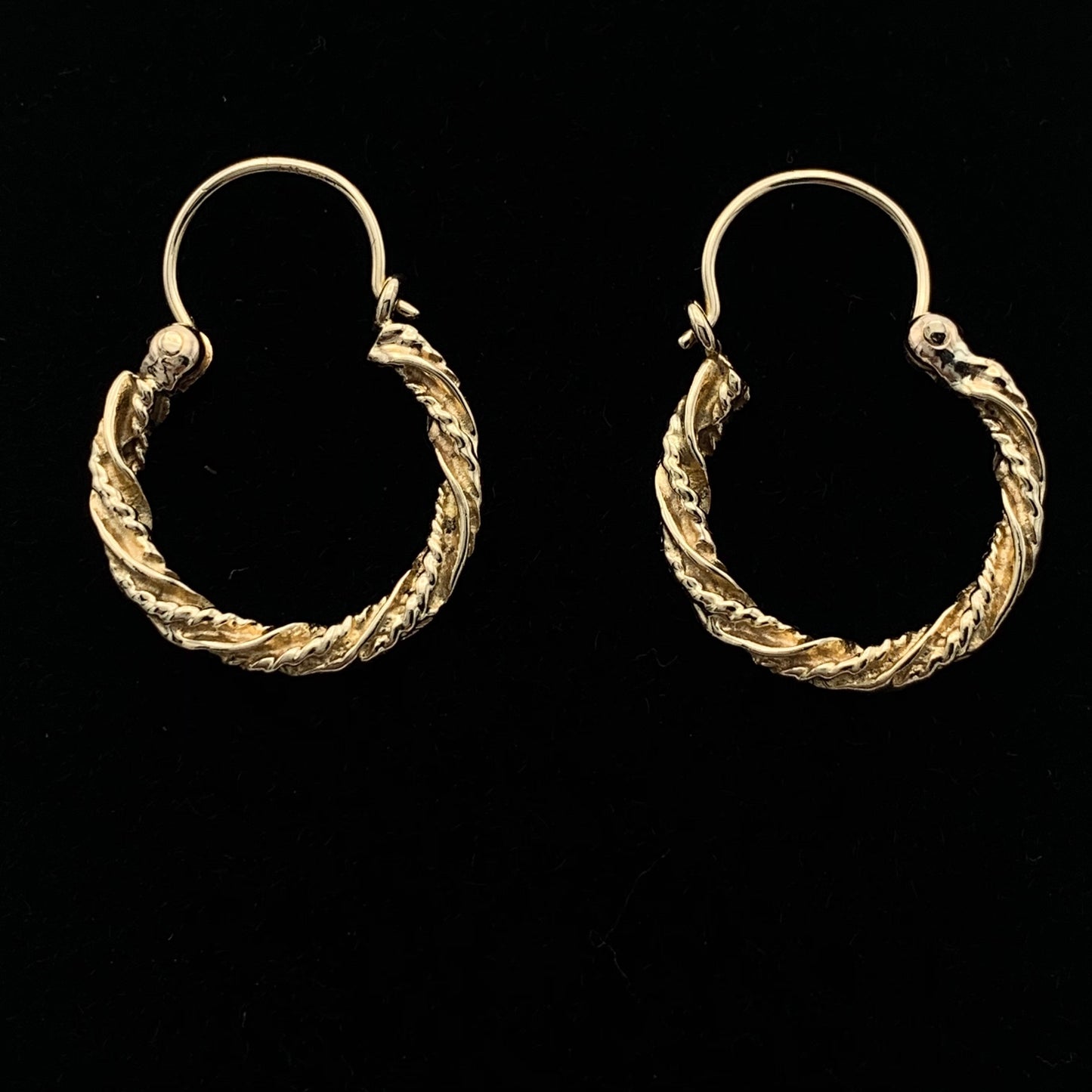 14K Yellow Gold Hoops with Twisted Design