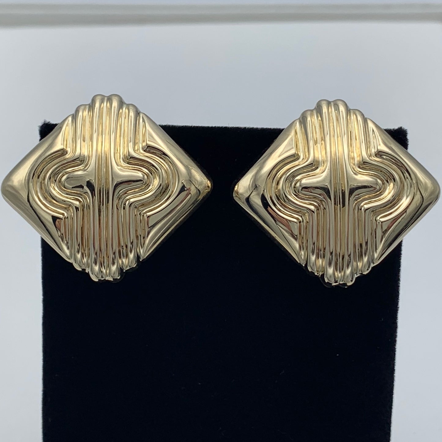 14K Yellow Gold Square Omega Back Earrings