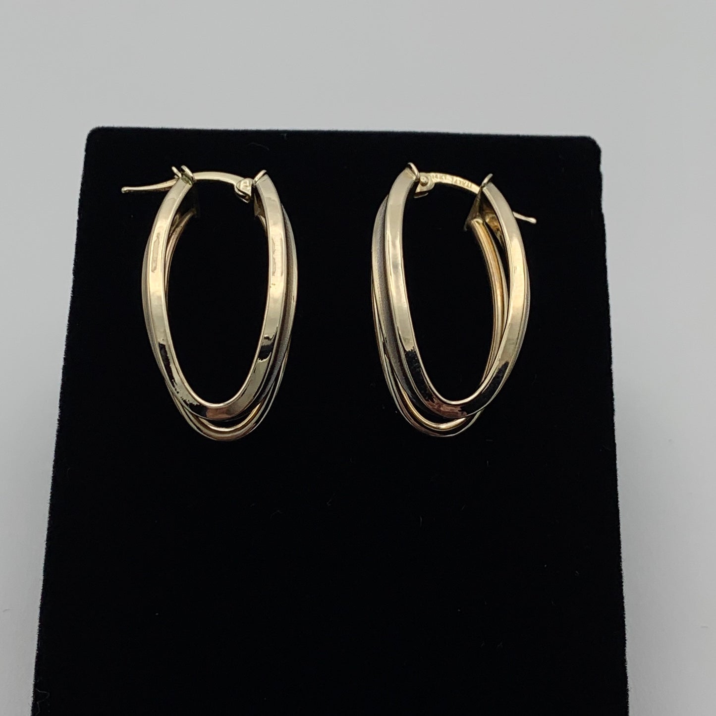 14K Yellow Gold Dangling Earrings with White Gold Stripes